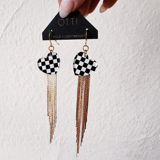 18K Gold Glamour Fringe Earring- Checkerboard by Otti