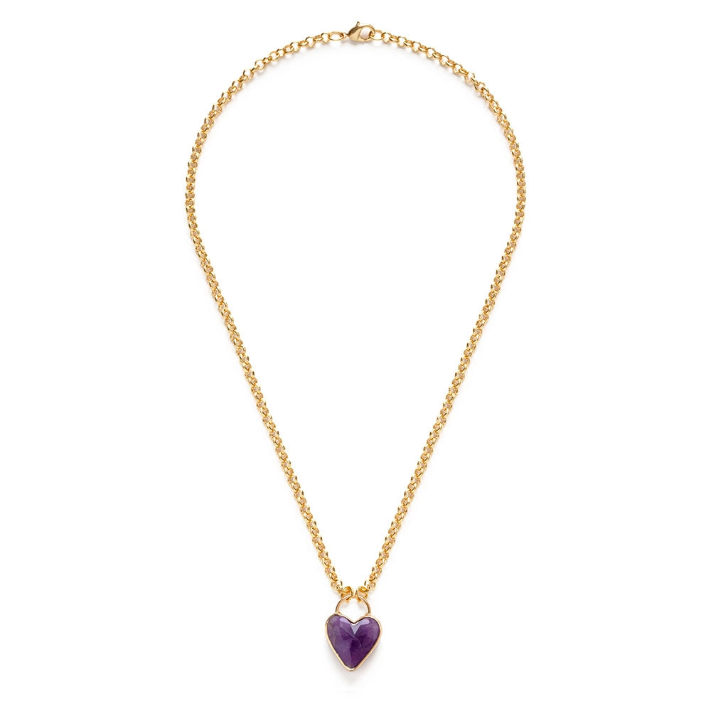 Amethyst Heart Pendant Chunky Chain