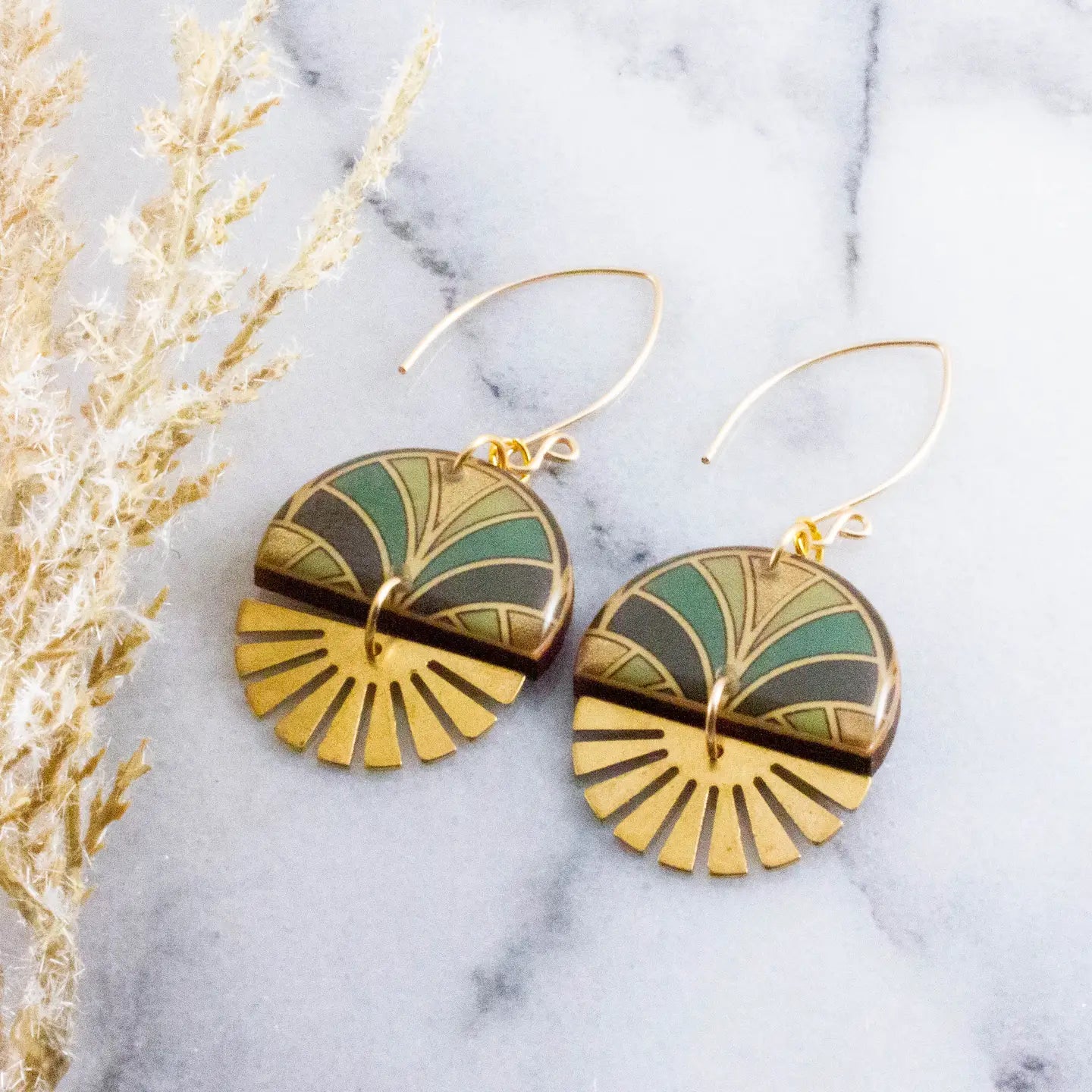 Art Deco Stacked Sunburst Earrings