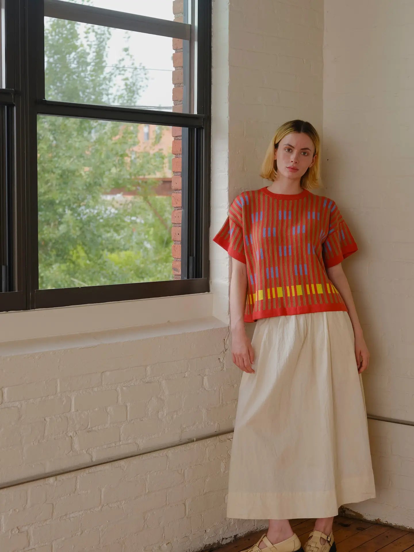 Bauhaus Short Sleeve Sweater Tee - Carnelian by The Endery