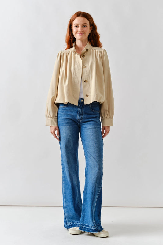 Beige Short Ballon Trench Jacket