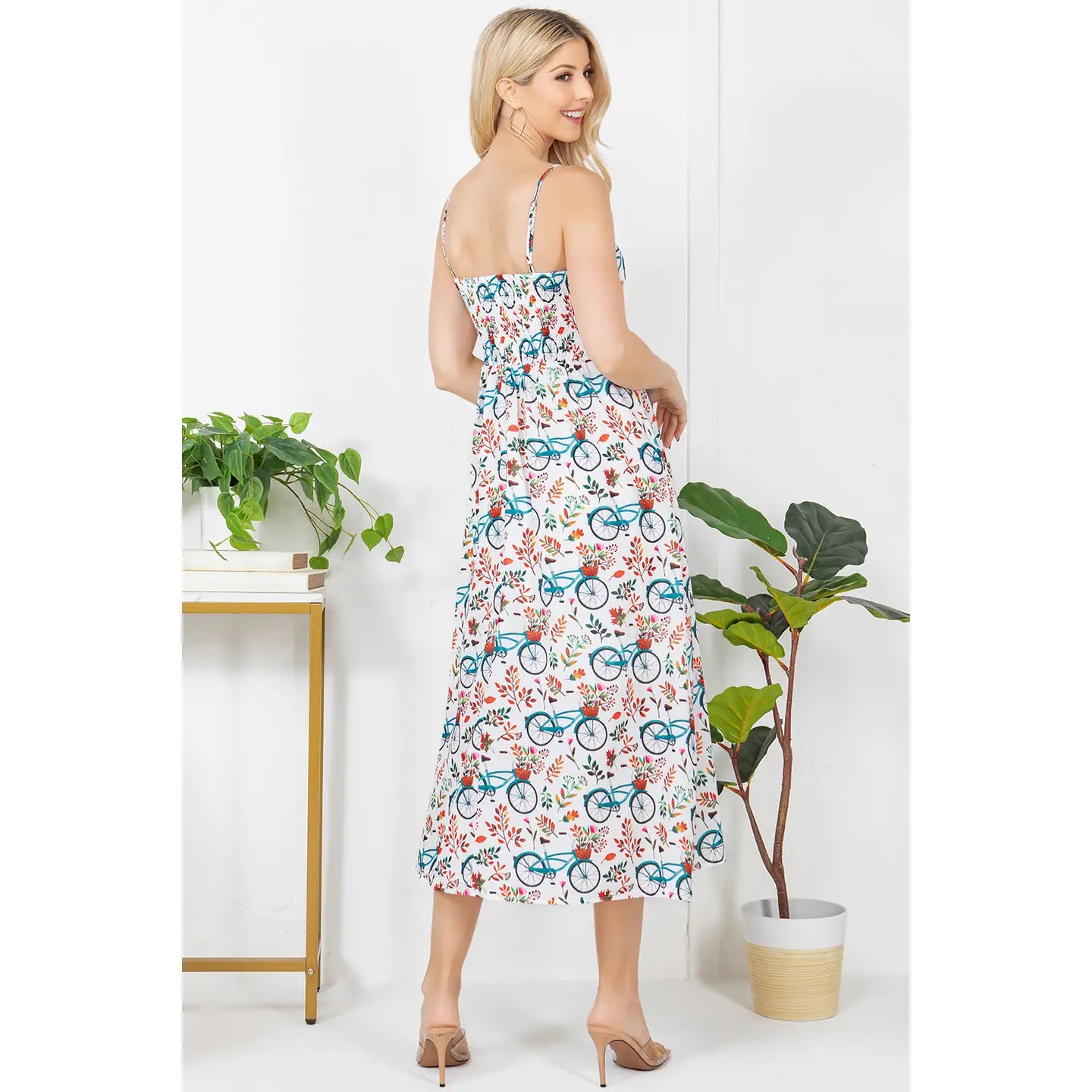 Bicycle with Flower Print Cami Midi Dress
