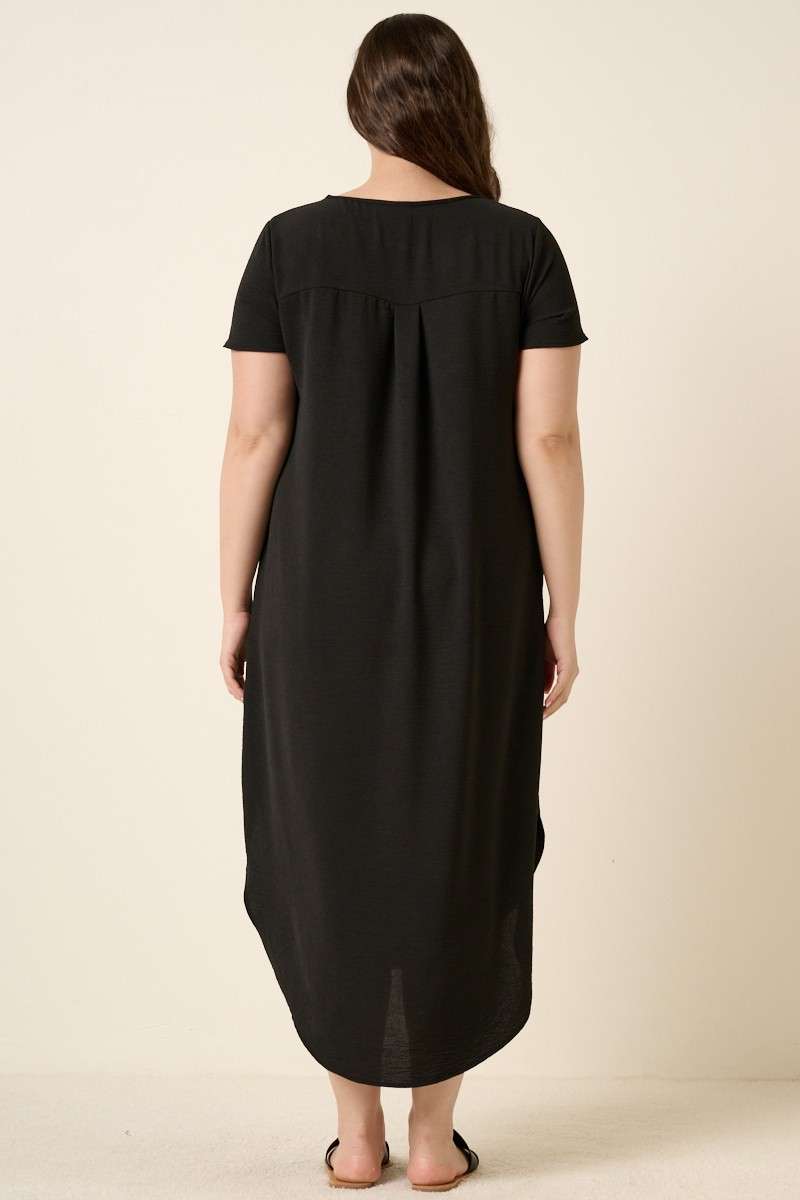 Black Airflow Short Sleeve Midi Dress