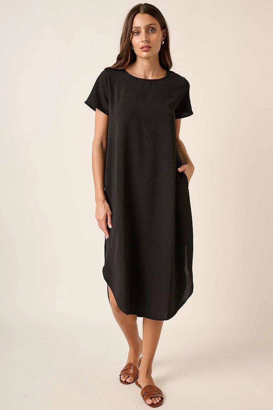 Black Airflow Short Sleeve Midi Dress