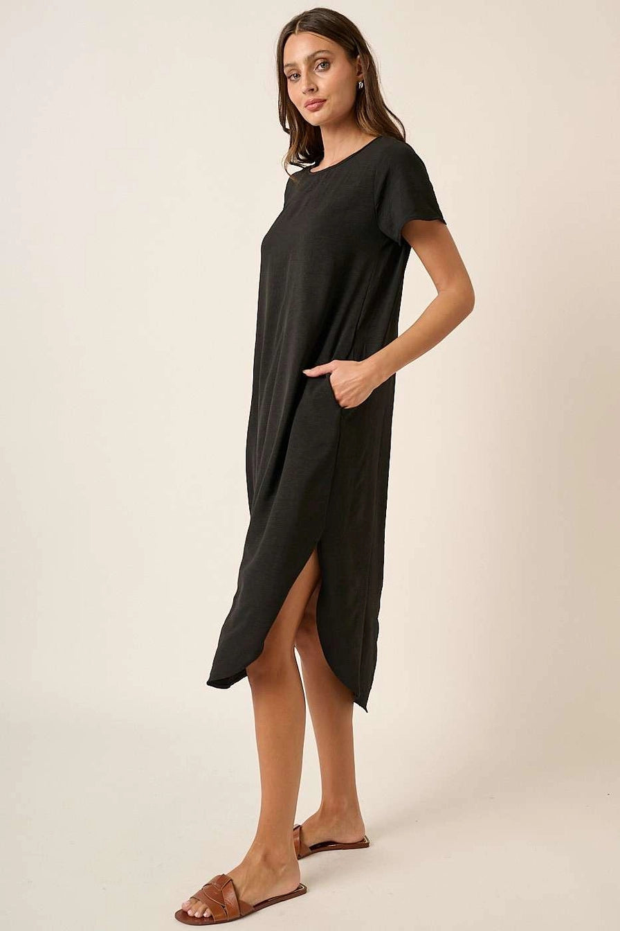 Black Airflow Short Sleeve Midi Dress