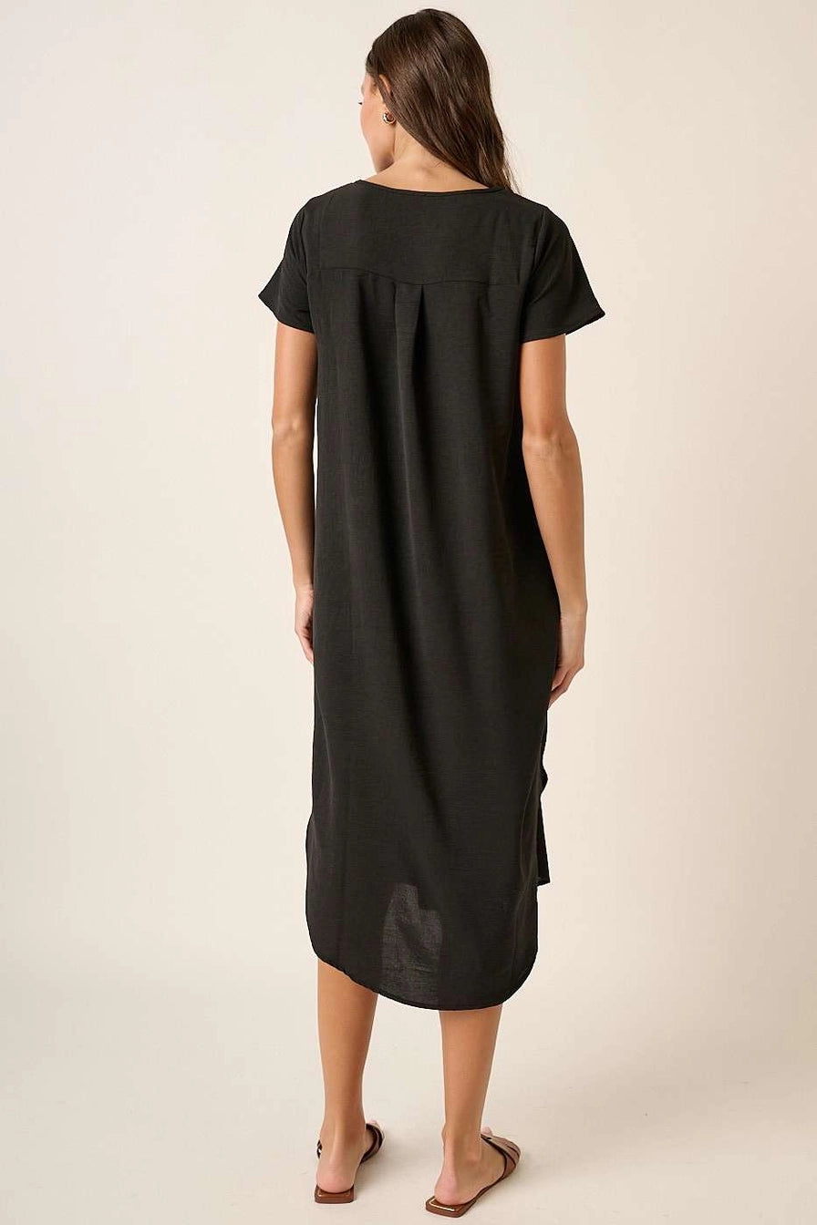Black Airflow Short Sleeve Midi Dress