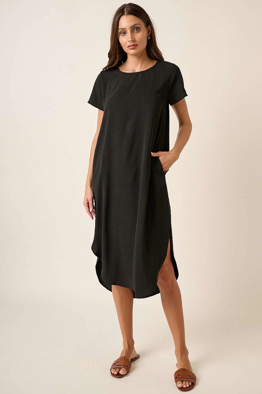 Black Airflow Short Sleeve Midi Dress