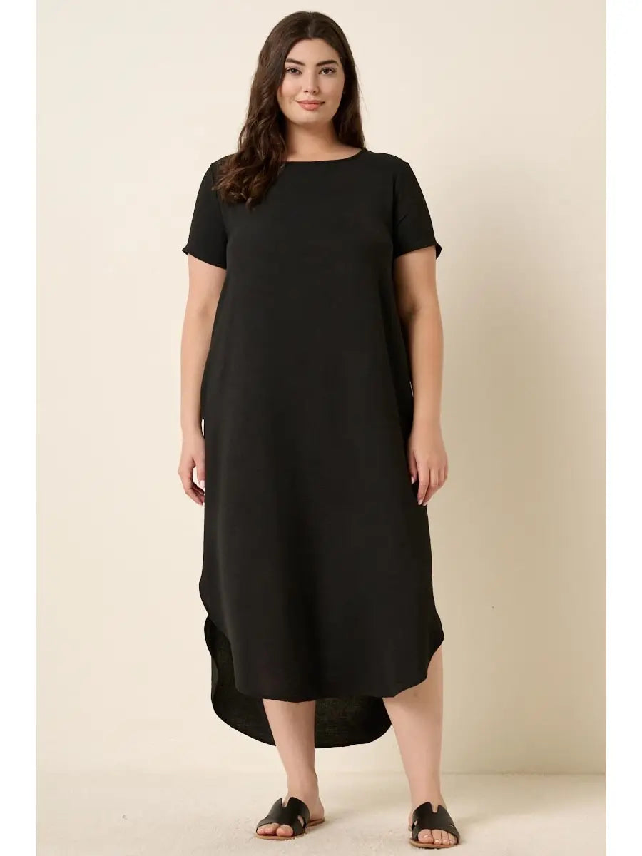 Black Airflow Short Sleeve Midi Dress