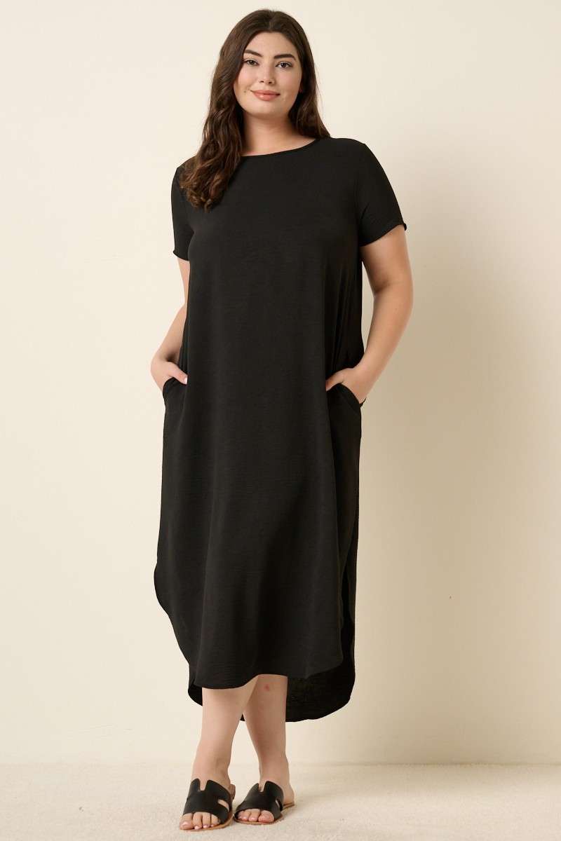 Black Airflow Short Sleeve Midi Dress
