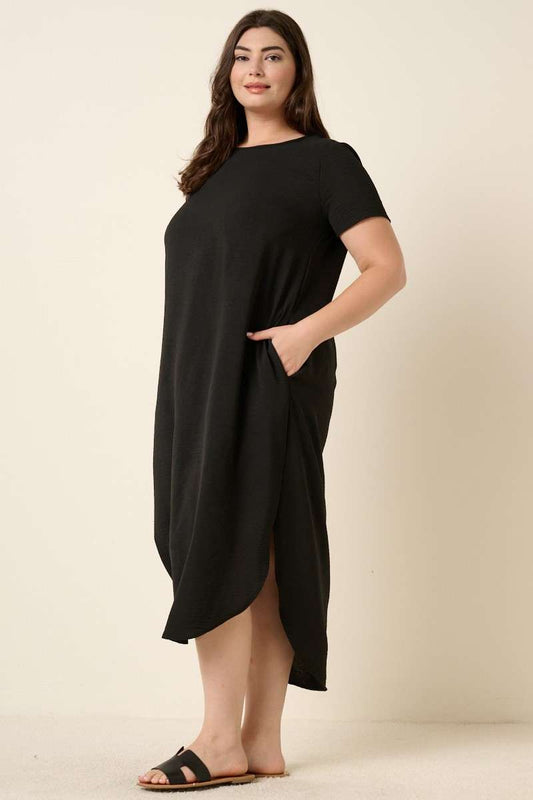 Black Airflow Short Sleeve Midi Dress
