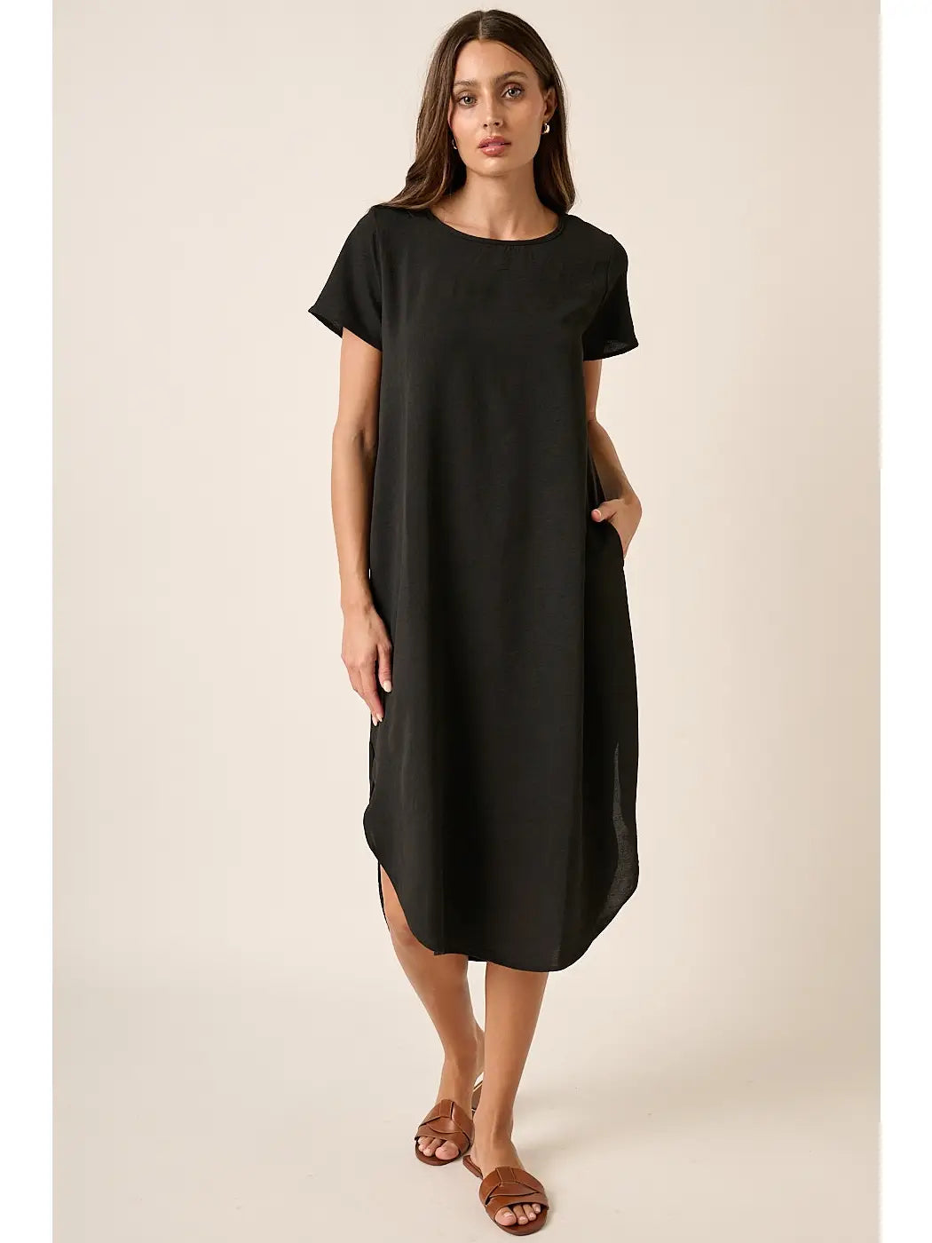 Black Airflow Short Sleeve Midi Dress