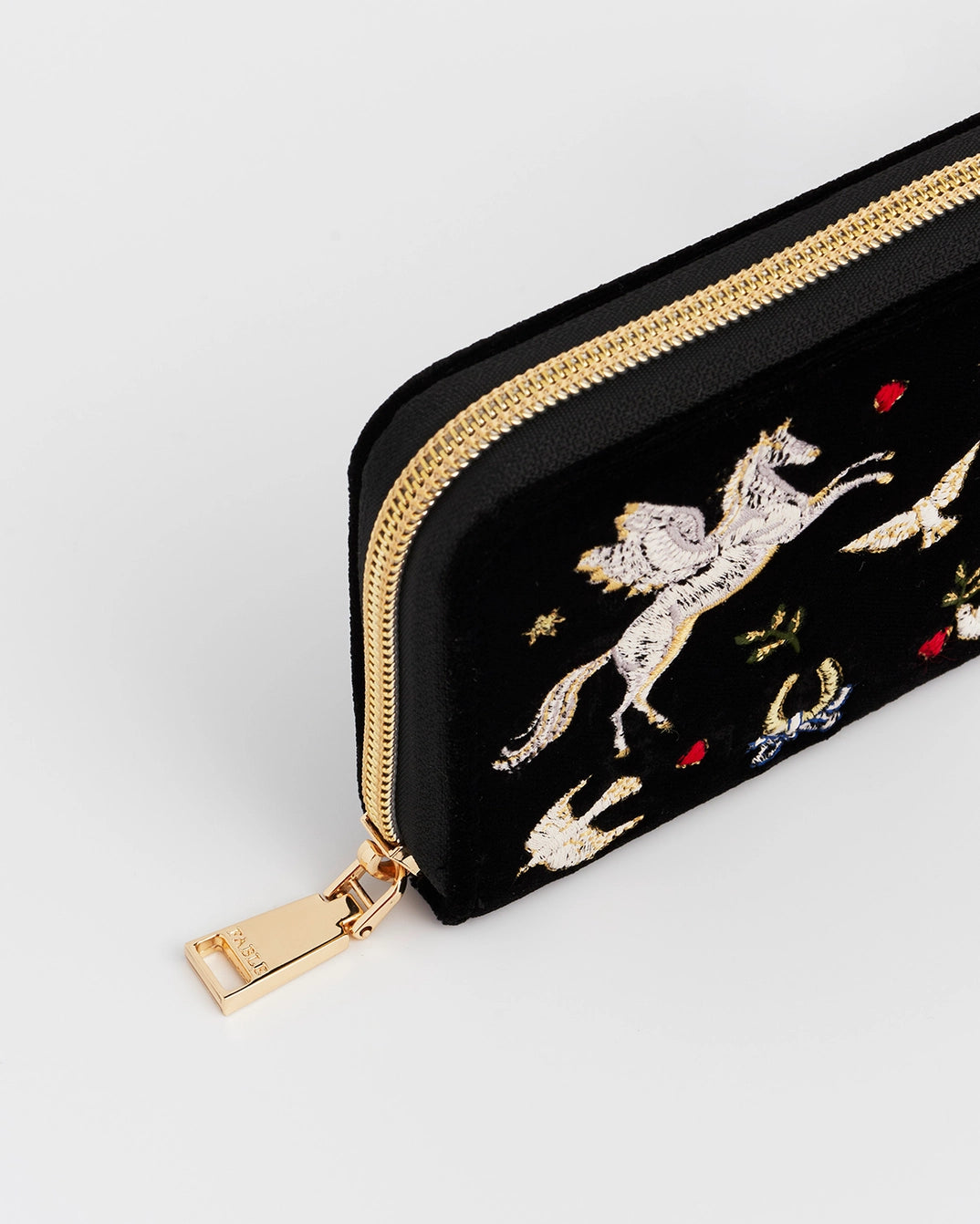 Black Celestial Velvet Embroidered Wallet by Fable England