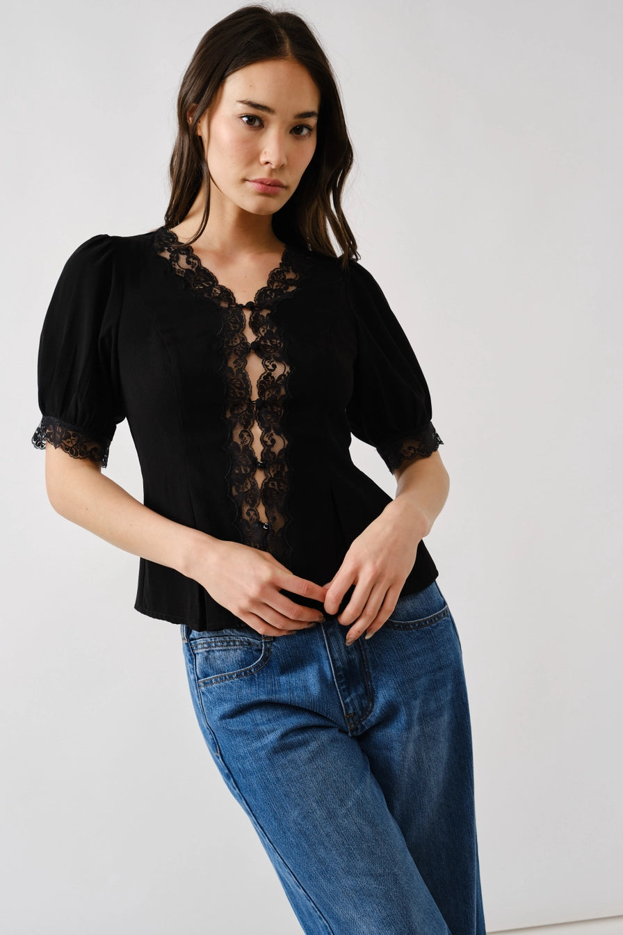 Black Embroidered Peplum Blouse