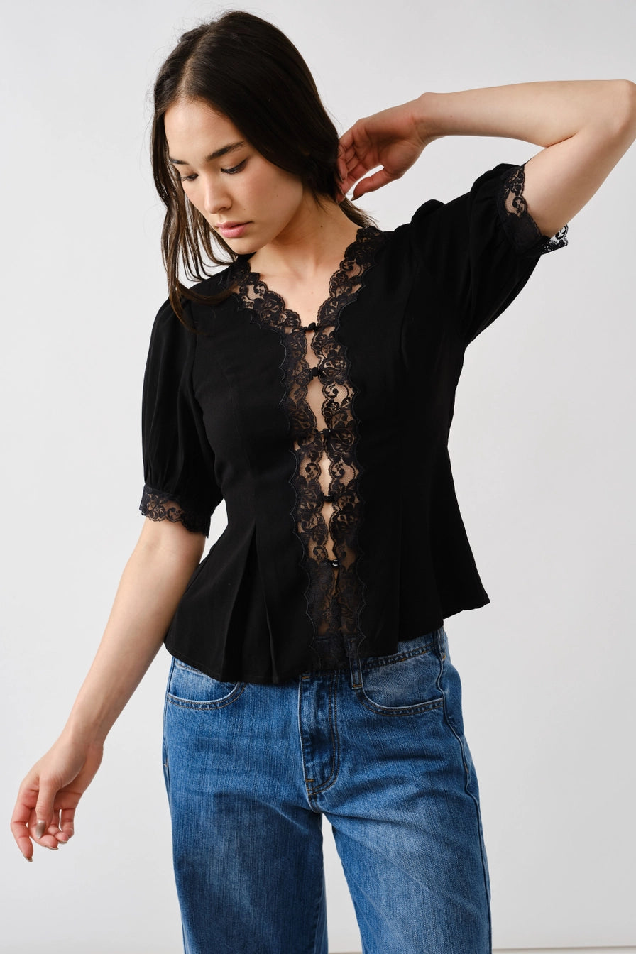 Black Embroidered Peplum Blouse