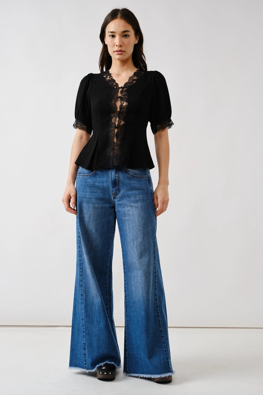 Black Embroidered Peplum Blouse