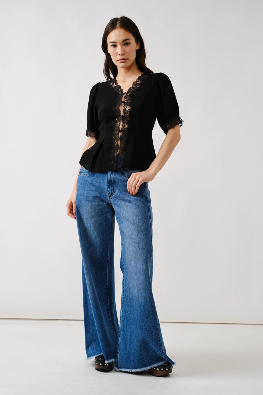 Black Embroidered Peplum Blouse