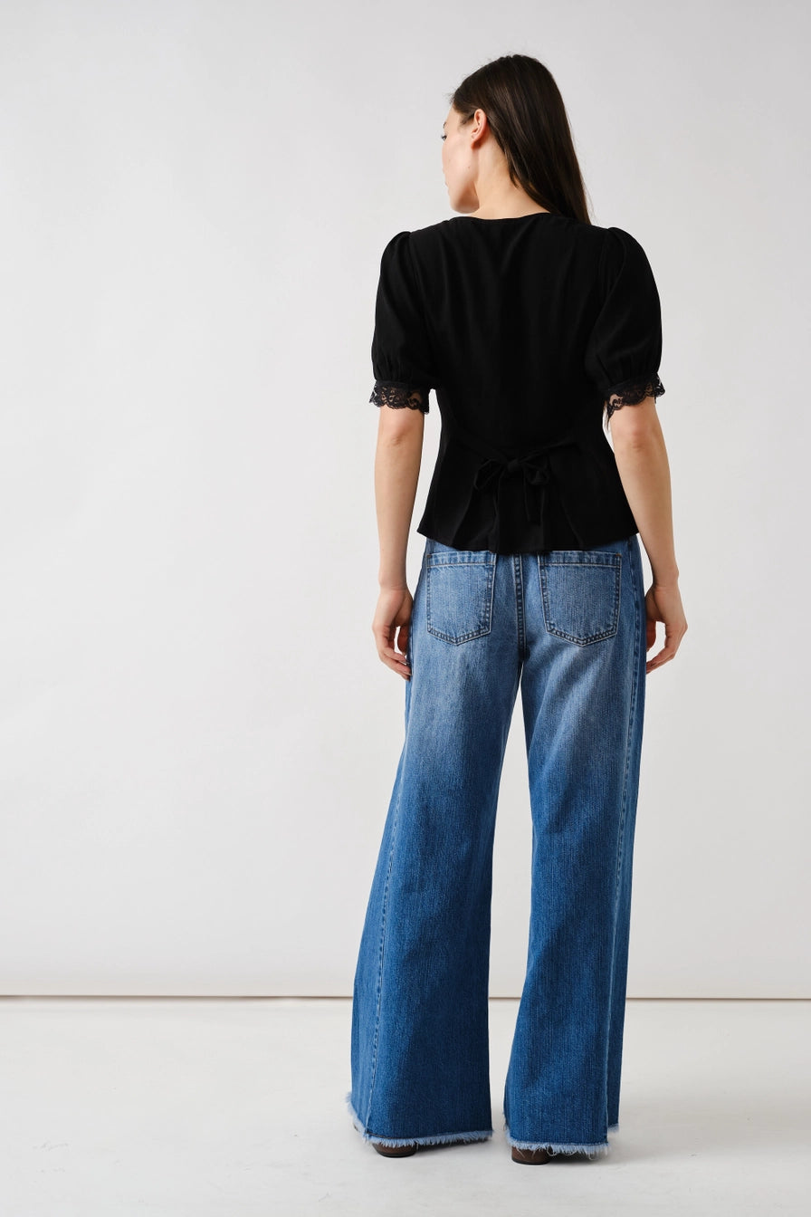Black Embroidered Peplum Blouse