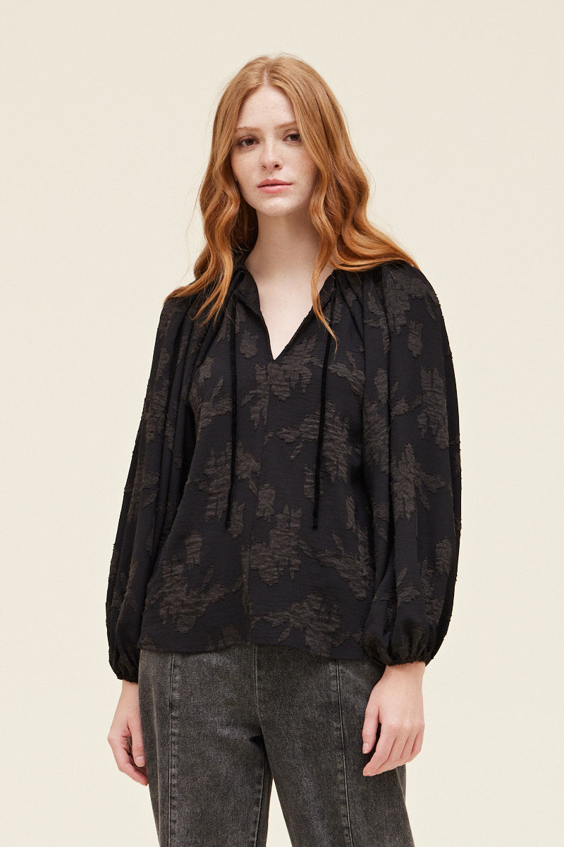 Black Pleated Shoulder Jacquard Blouse – Lucinda's