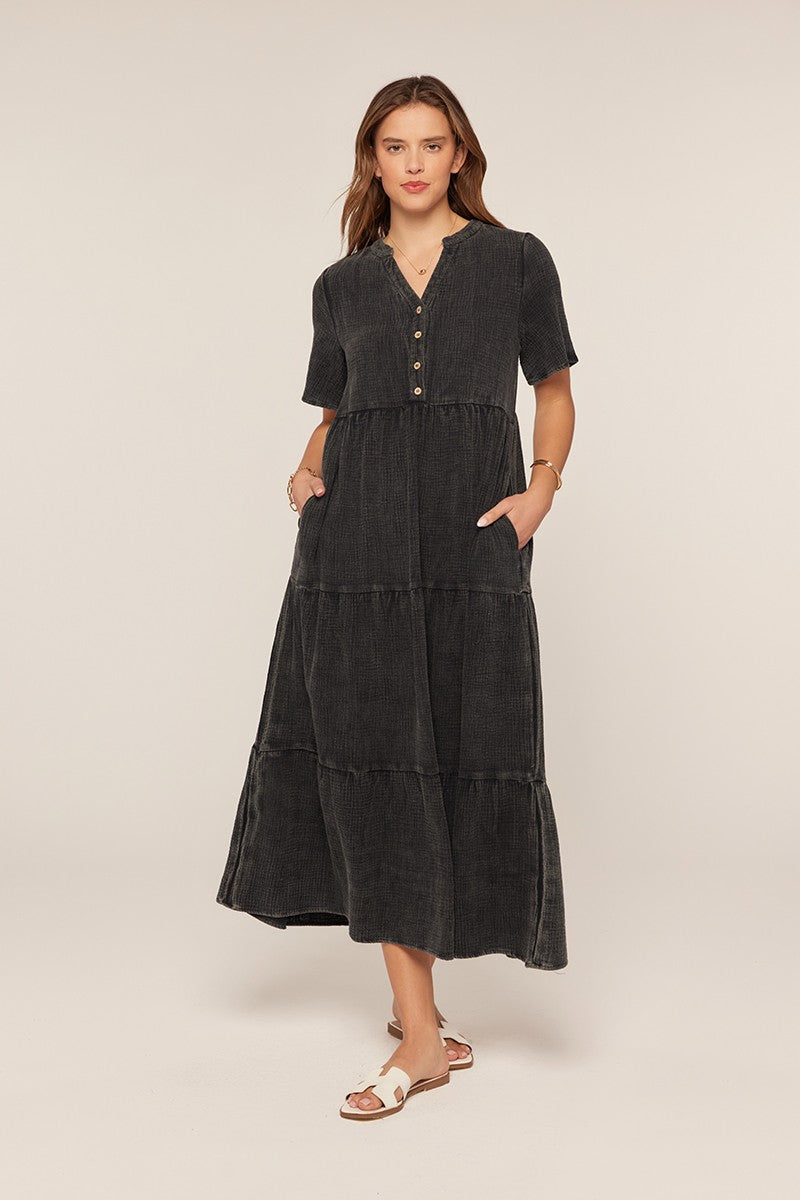 Black Washed Cotton Tiered Maxi Dress – Lucinda's