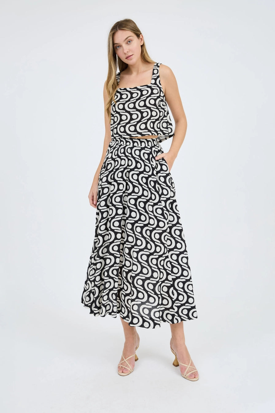 Black & White Geo Pattern Back Tie Top