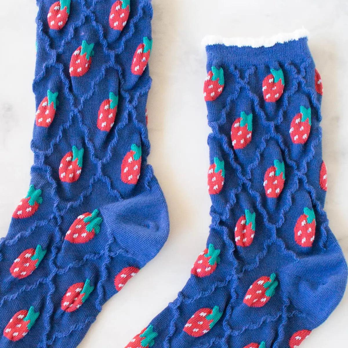 Blue Retro Strawberry Socks
