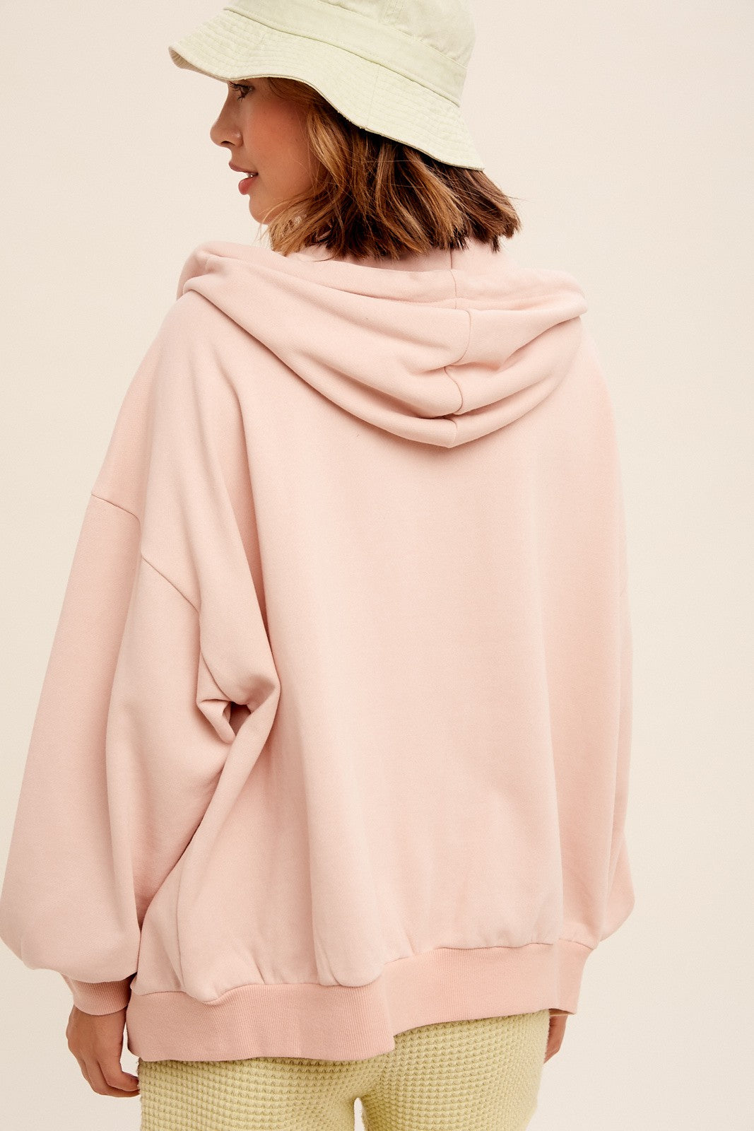Blush Oversized French Terry Hoodie Jacket