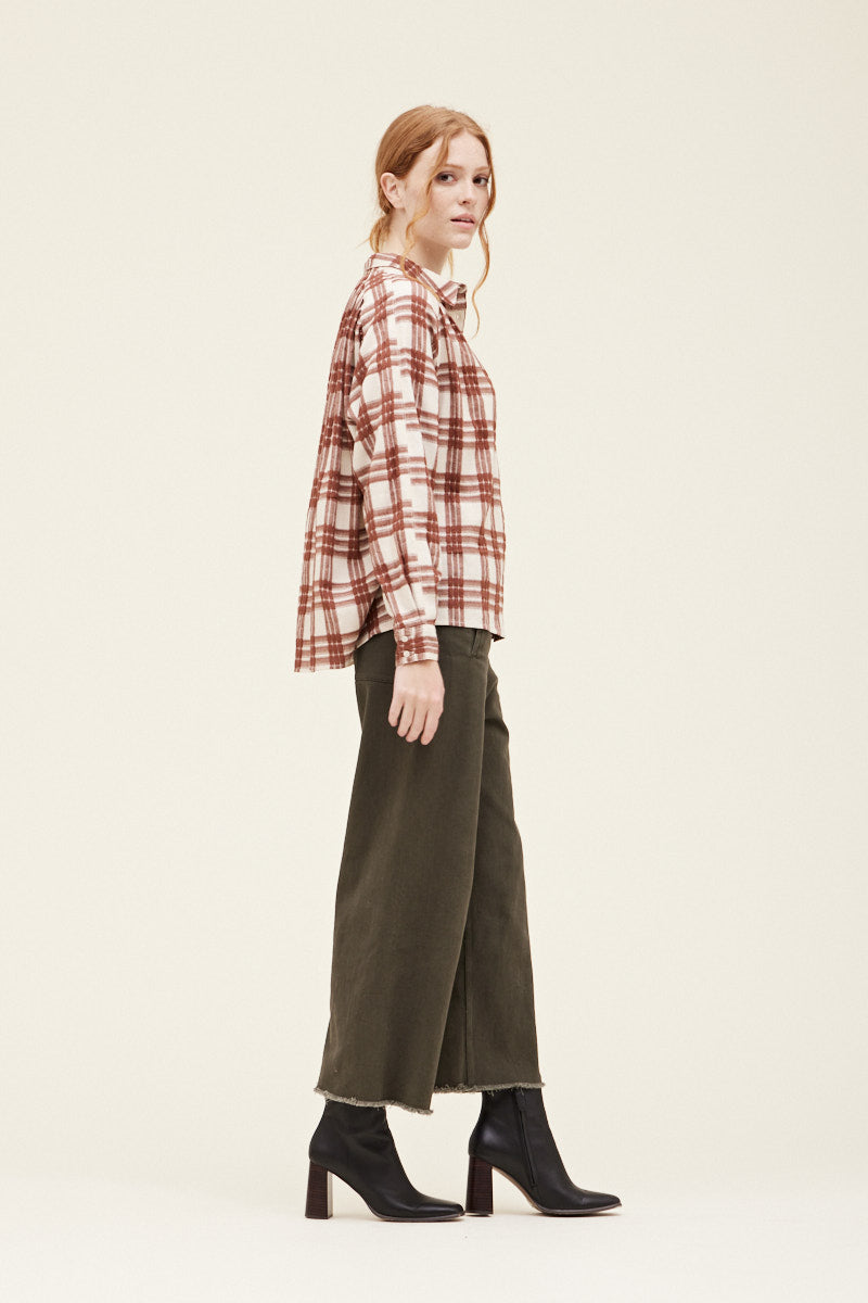 Brick Plaid Shirred Top