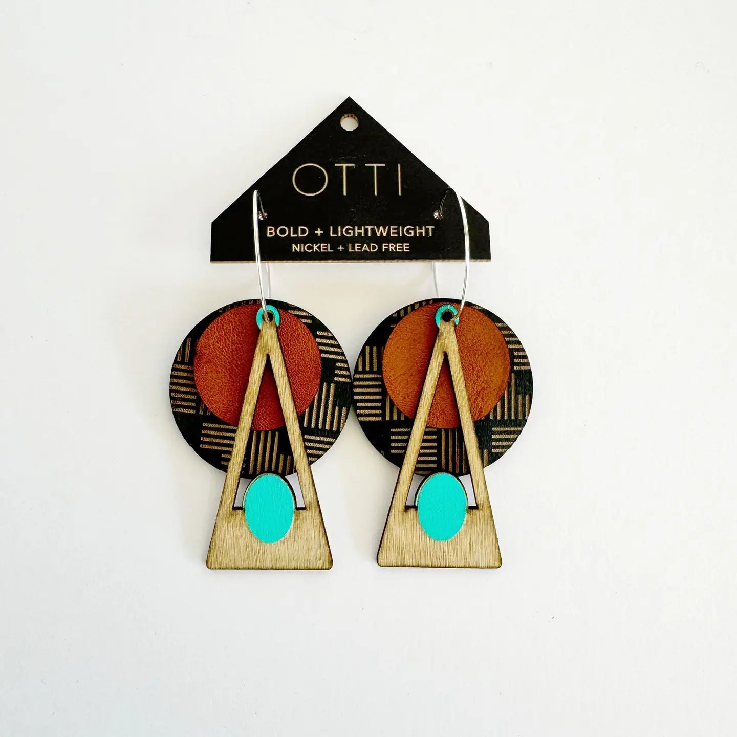 Brown + Turquiose Deco Geo Earrings by Otti