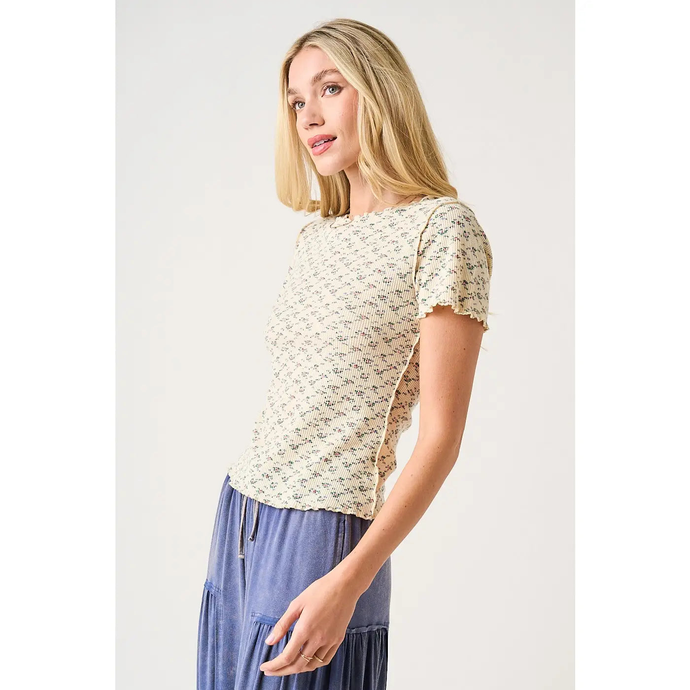 Buttercream Floral Print Waffle Knit Top