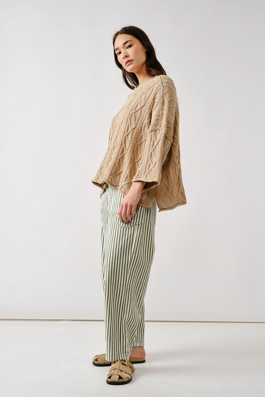 Camel Oversize Washed Cable Sweater