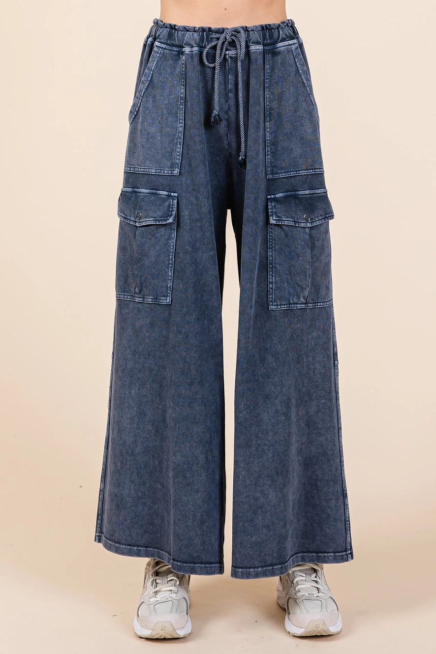 Blueish Charcoal Cargo Wide Leg Pants