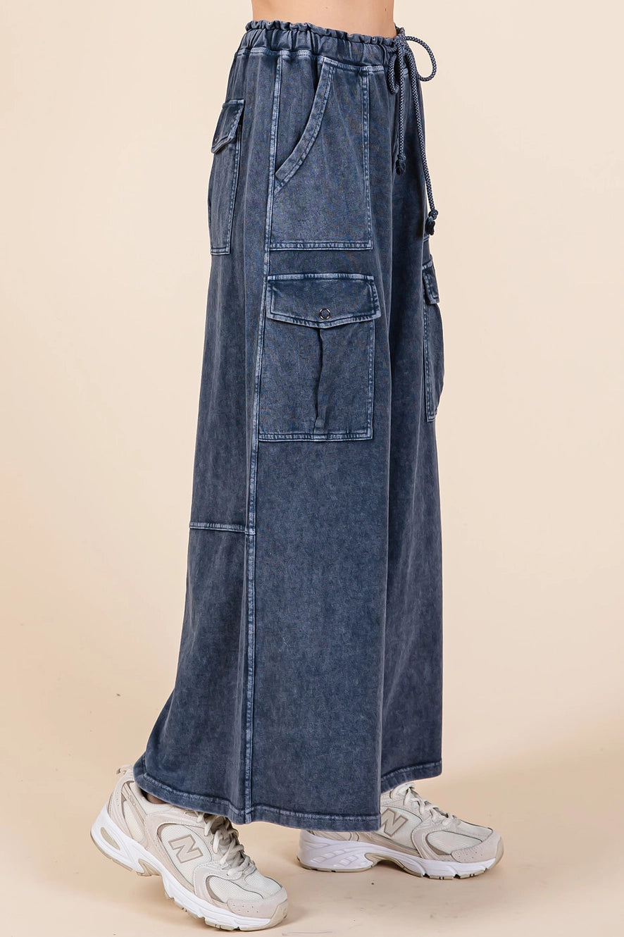 Blueish Charcoal Cargo Wide Leg Pants