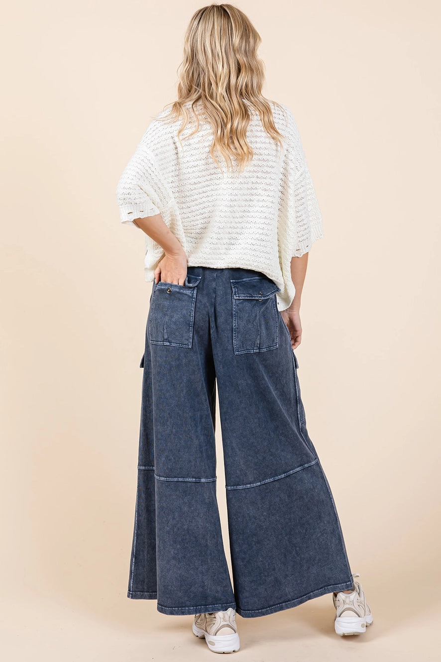 Blueish Charcoal Cargo Wide Leg Pants