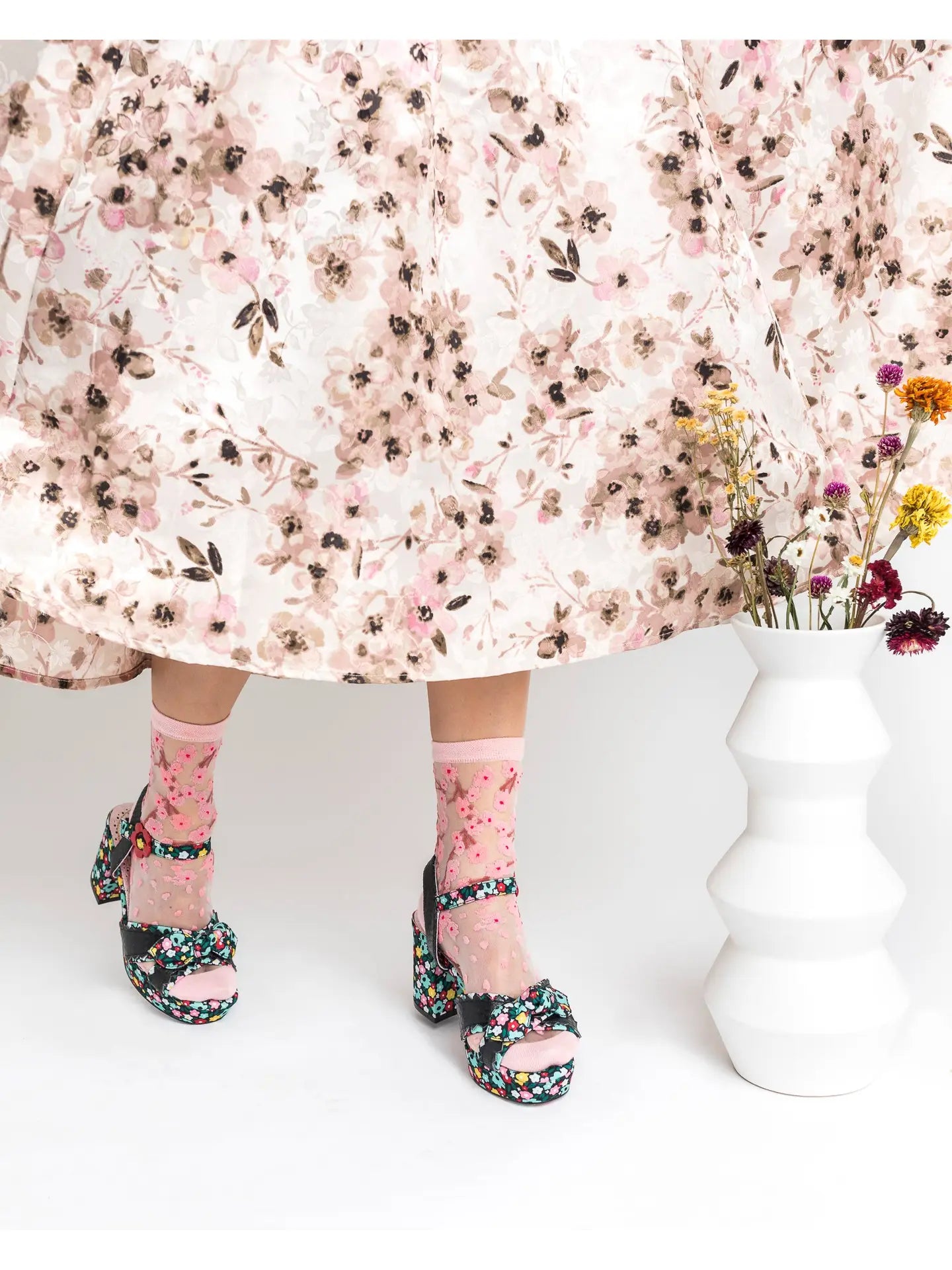 Cherry Blossom Sheer Crew Socks