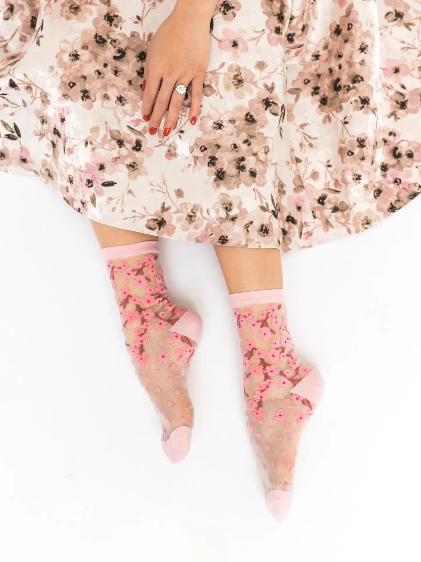 Cherry Blossom Sheer Crew Socks
