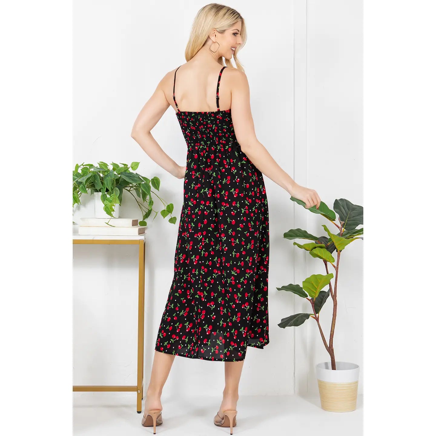 Cherry Print Midi Cami Dress