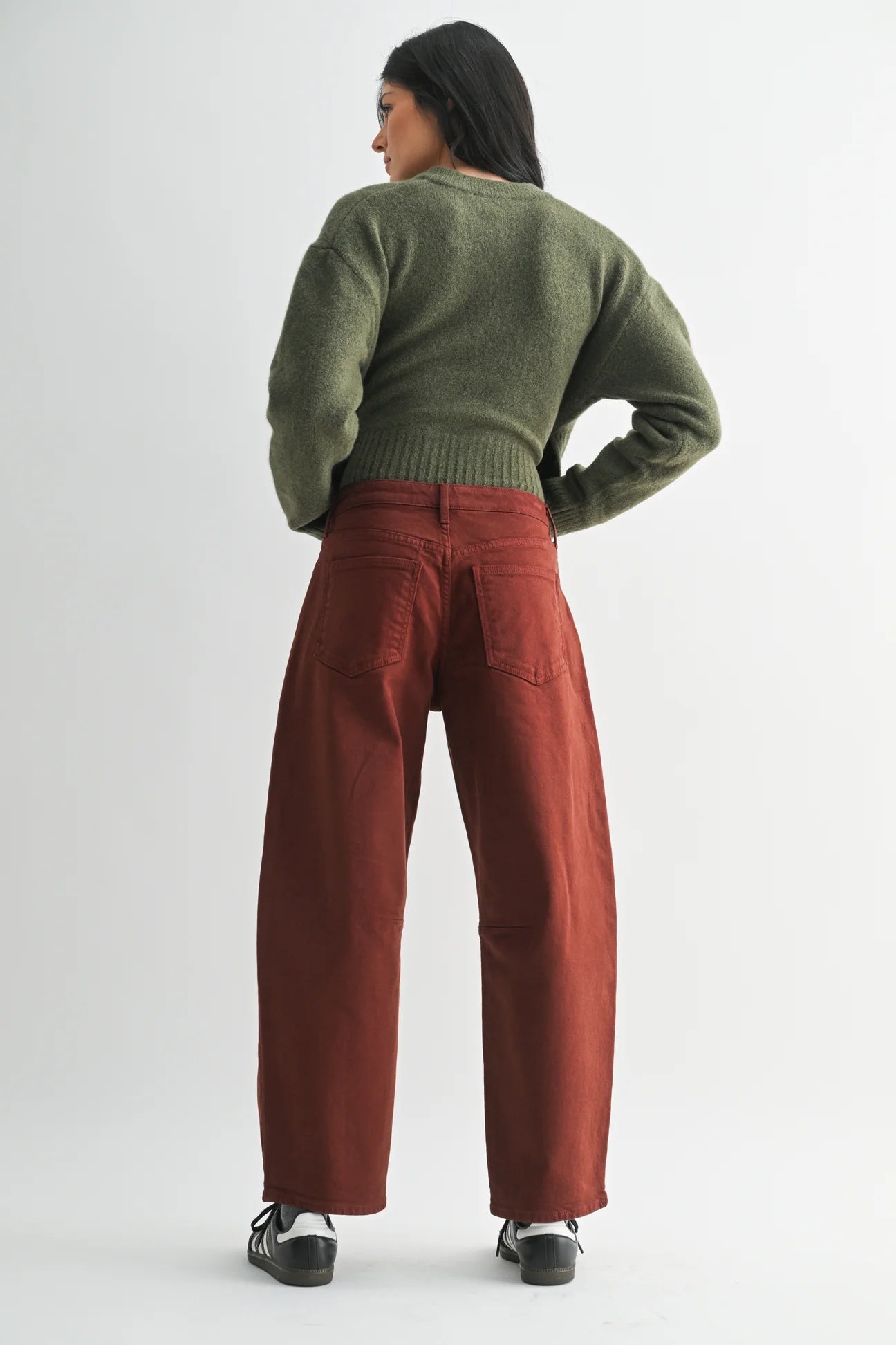 Cinnamon Utility Seamed Barrel Jean