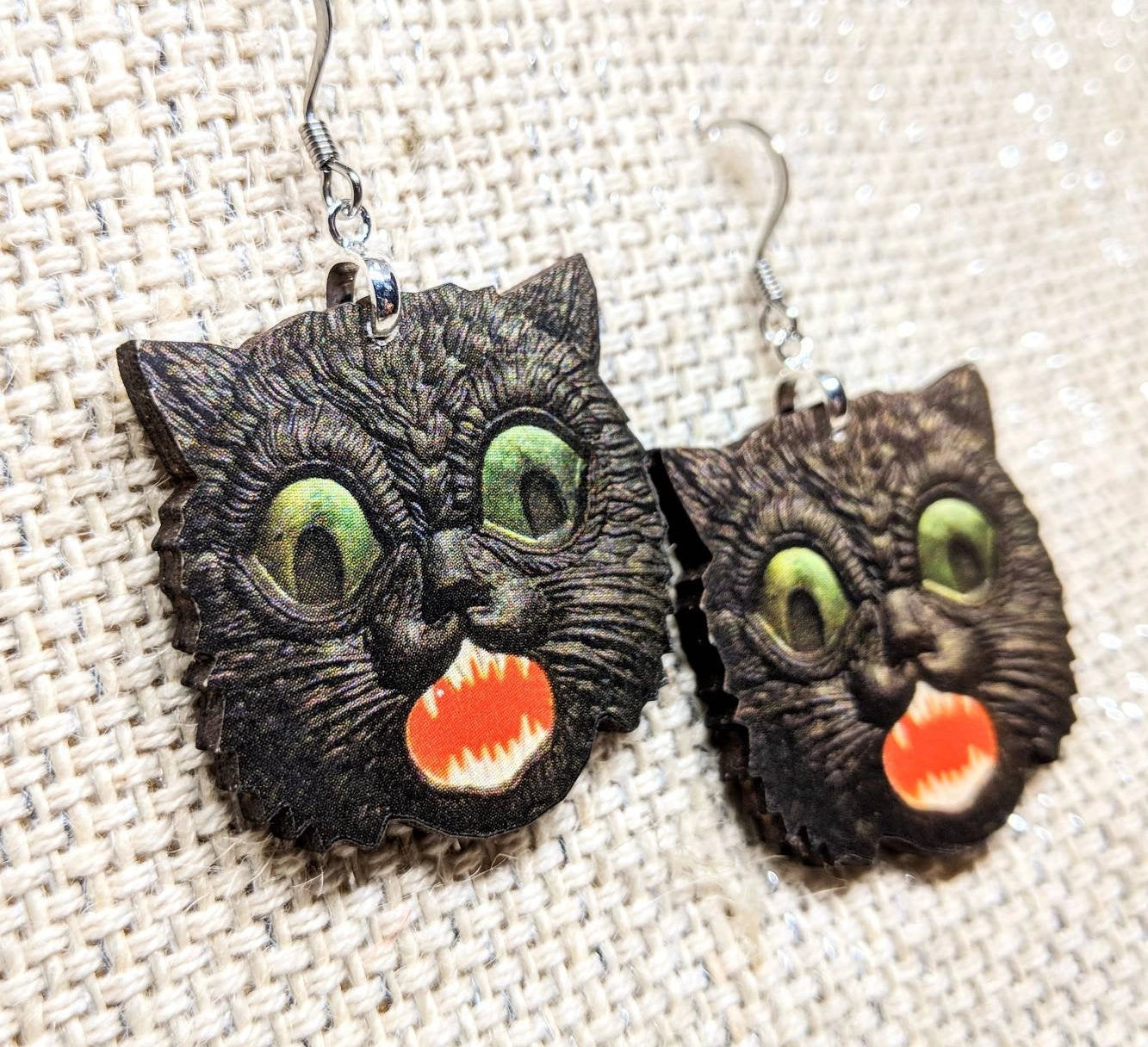 Creepy Black Cat Earrings