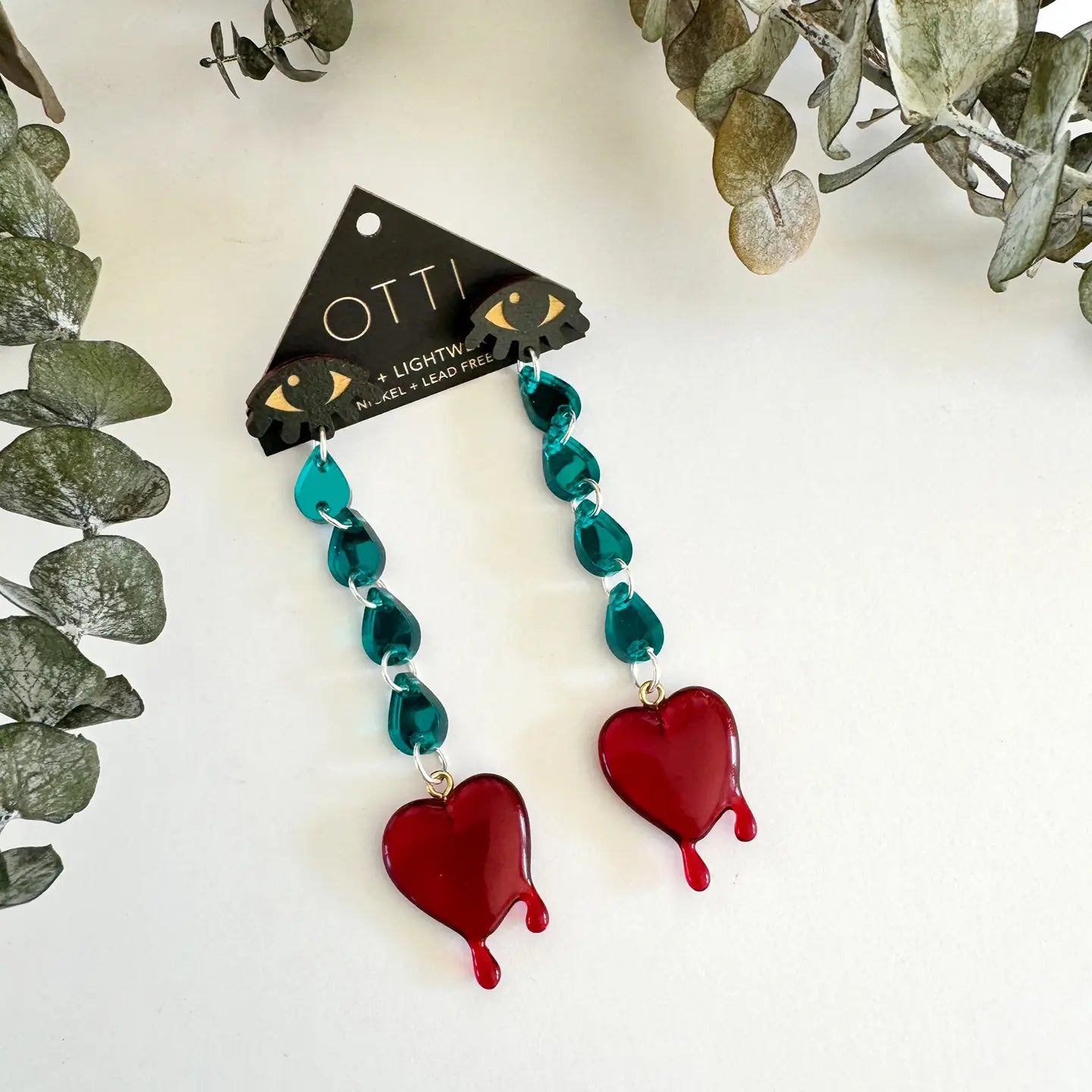 Crying Teardrop Birch + Acrylic Earrings by Otti