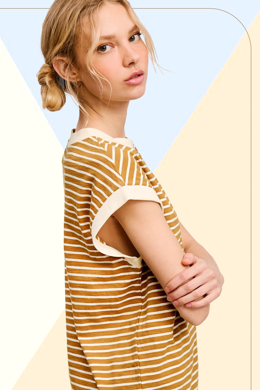 Dalgona Cap Sleeve Striped Top