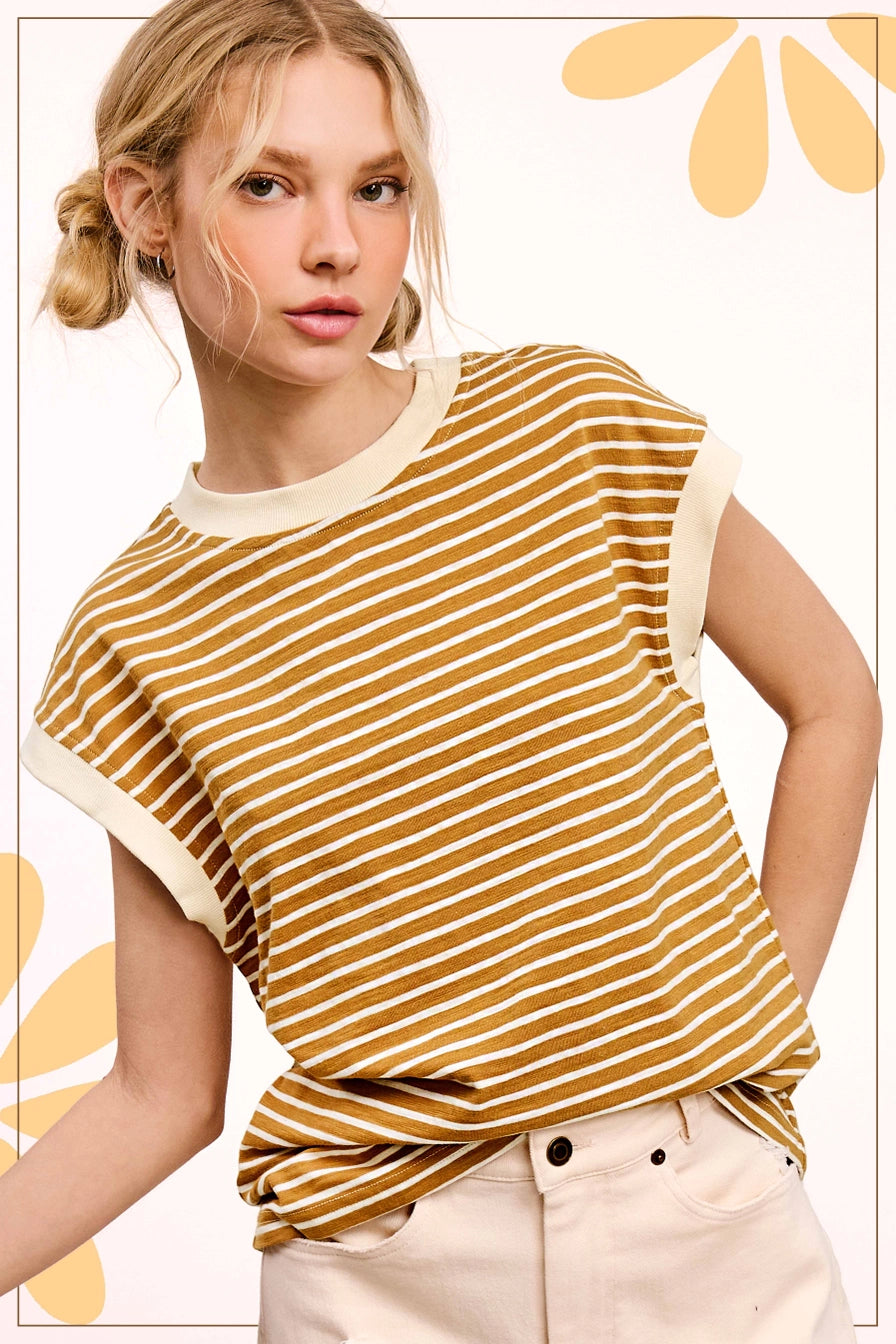 Dalgona Cap Sleeve Striped Top
