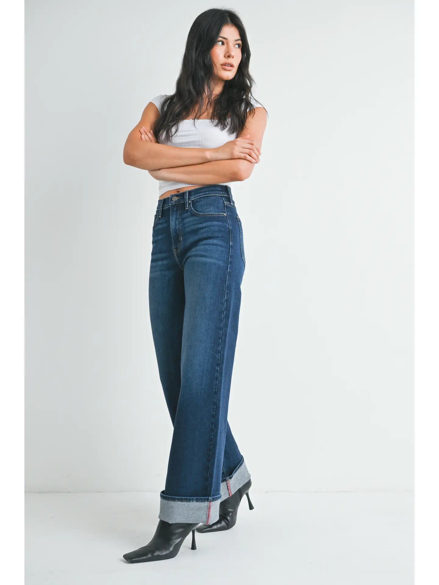 Dark Denim Cuffed Palazzo