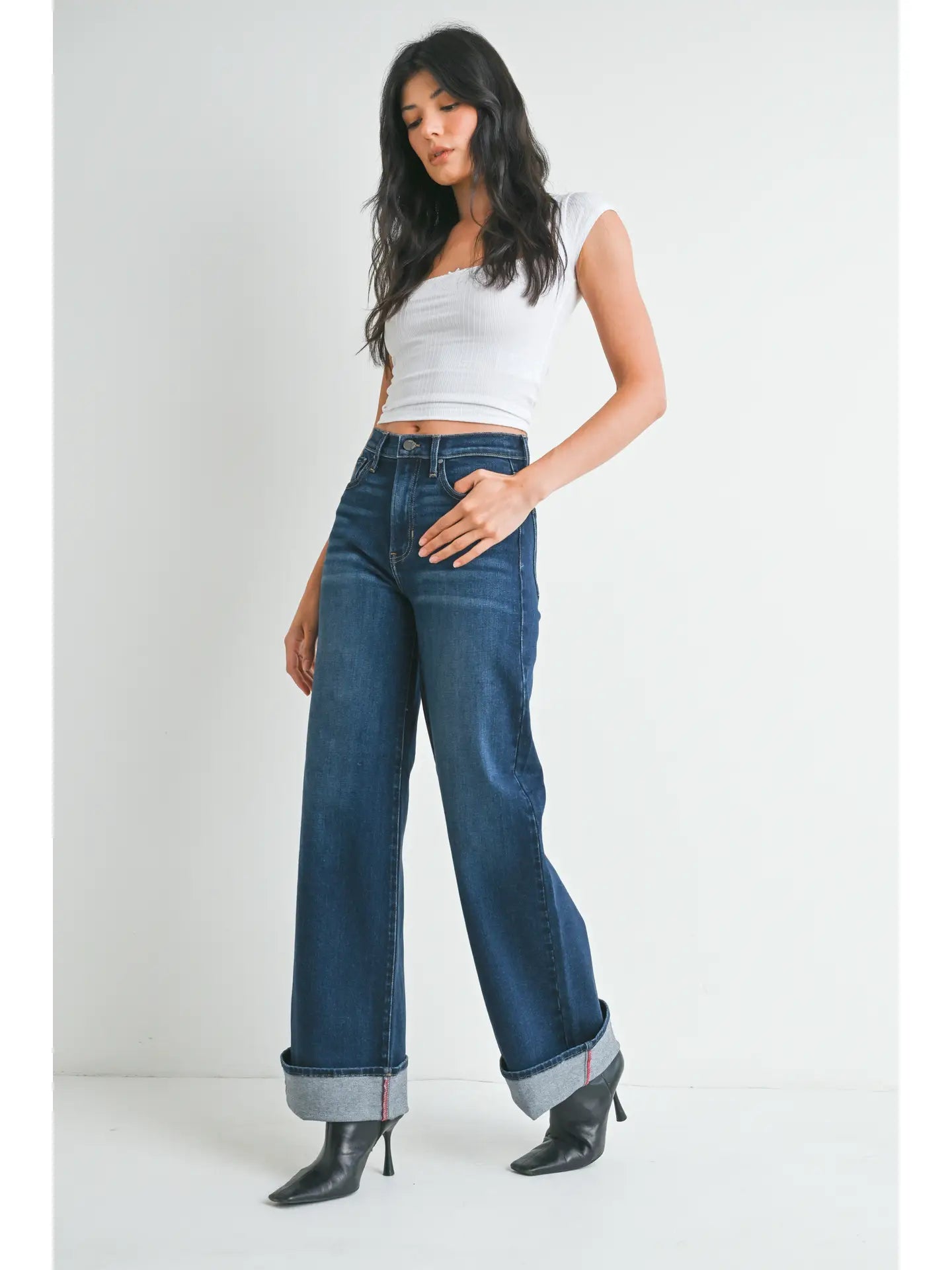 Dark Denim Cuffed Palazzo