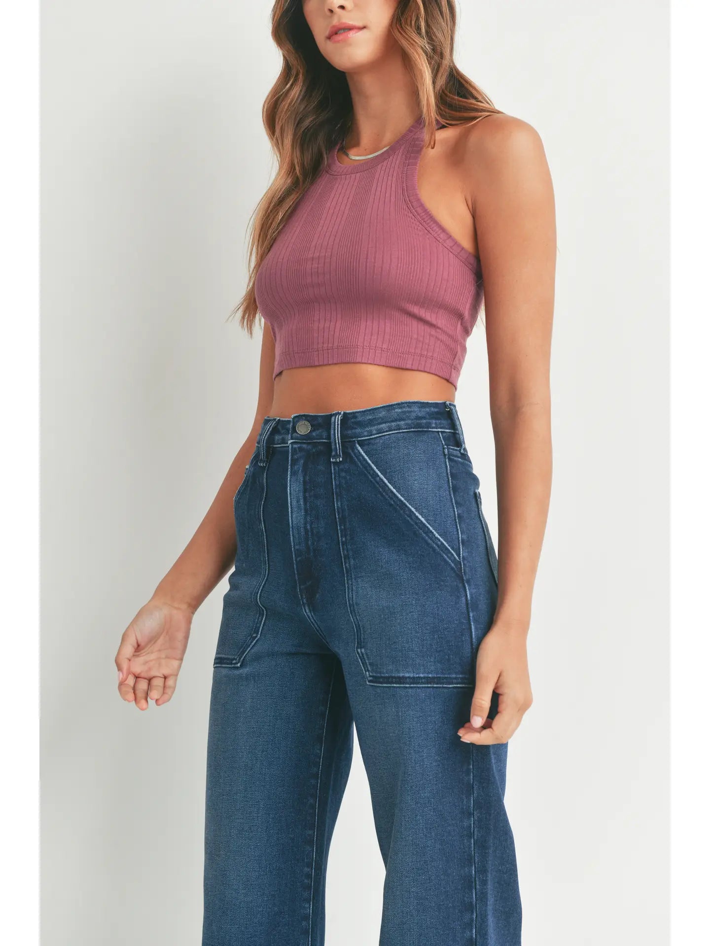 Dark Wash Denim Cargo Wide Leg