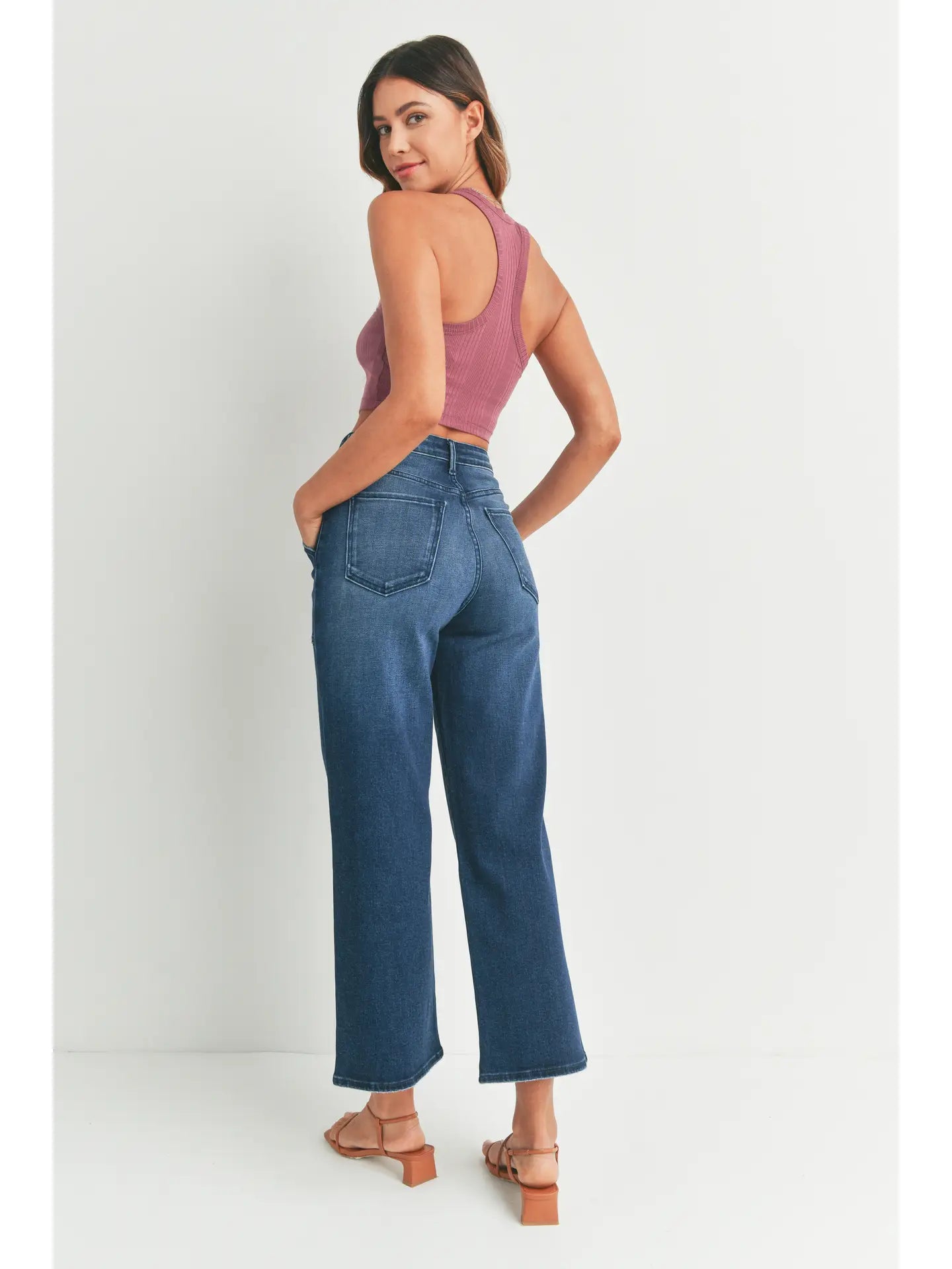 Dark Wash Denim Cargo Wide Leg
