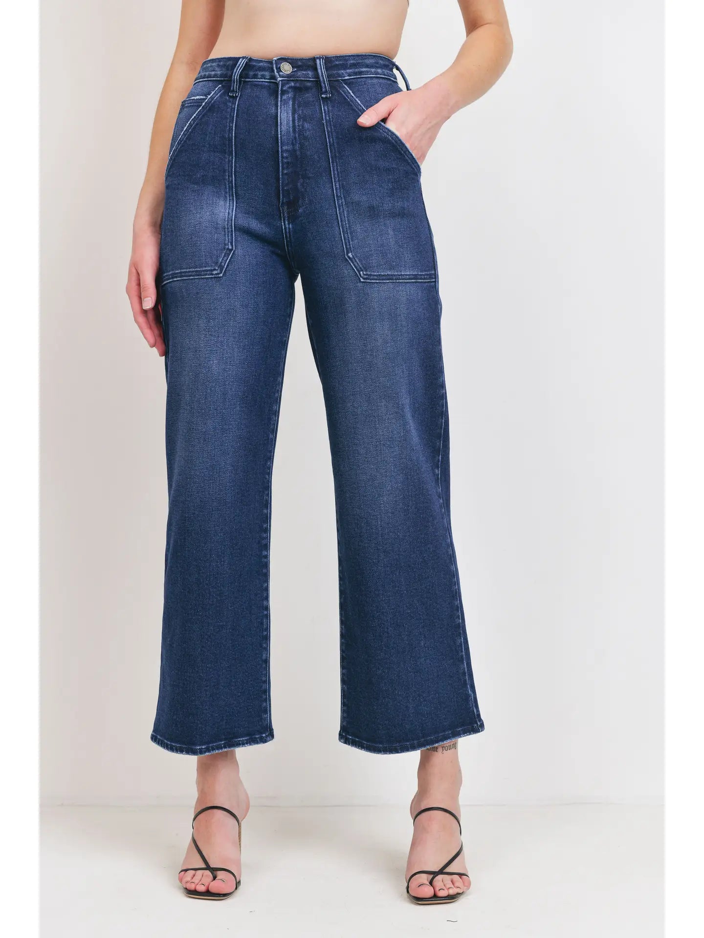 Dark Wash Denim Cargo Wide Leg