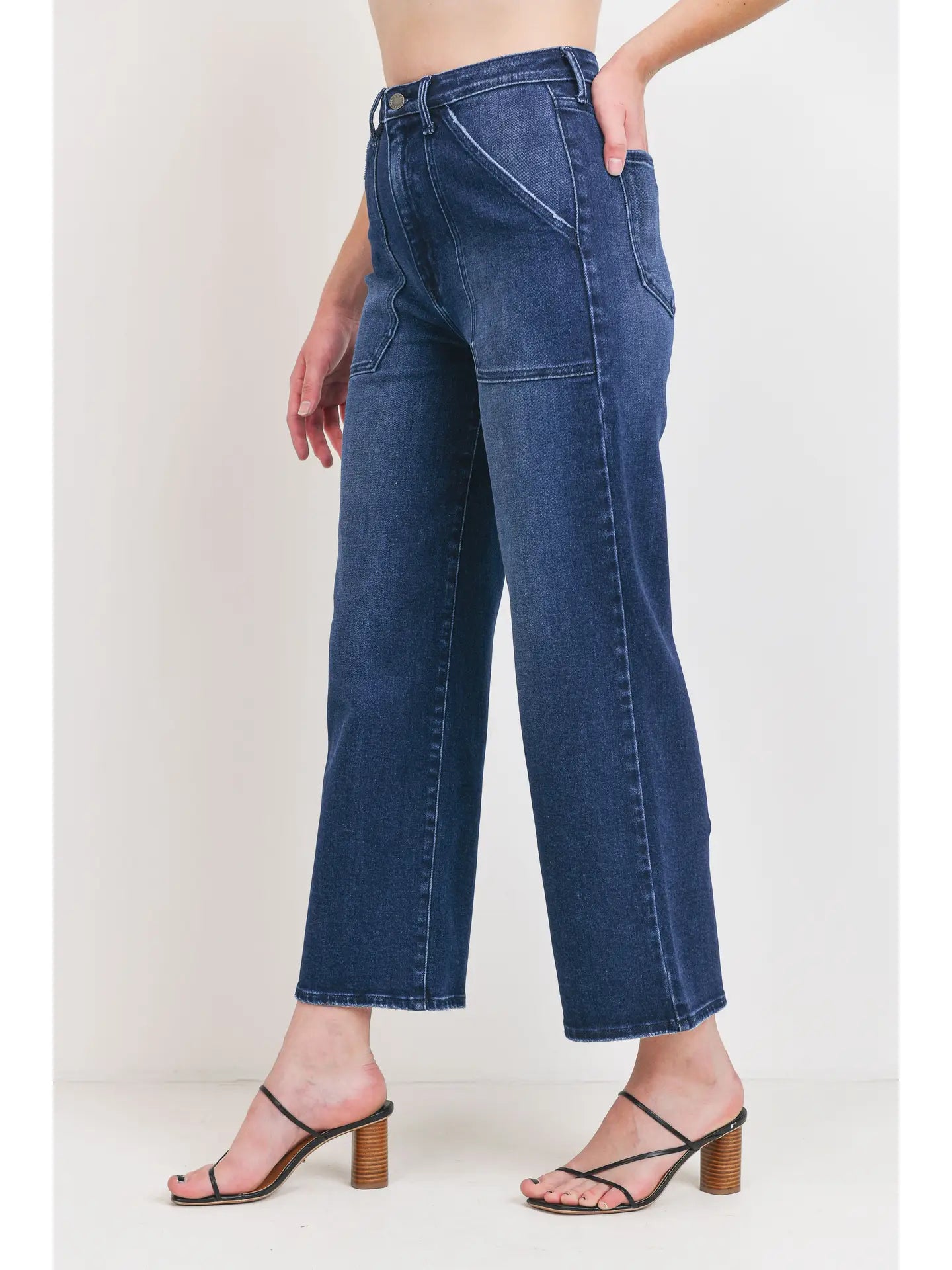 Dark Wash Denim Cargo Wide Leg