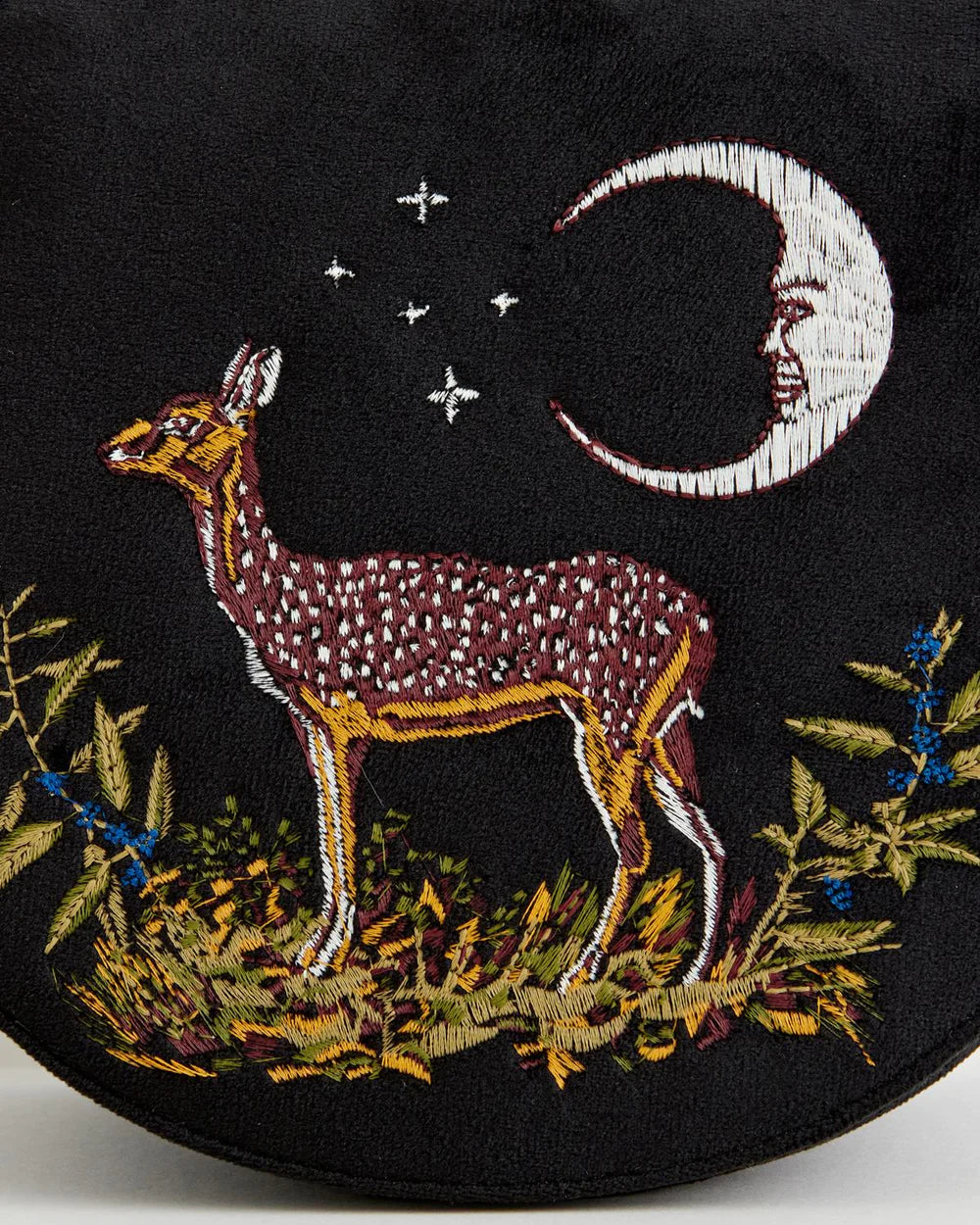 Deer & Moon Embroidered Saddle Bag Black Velvet