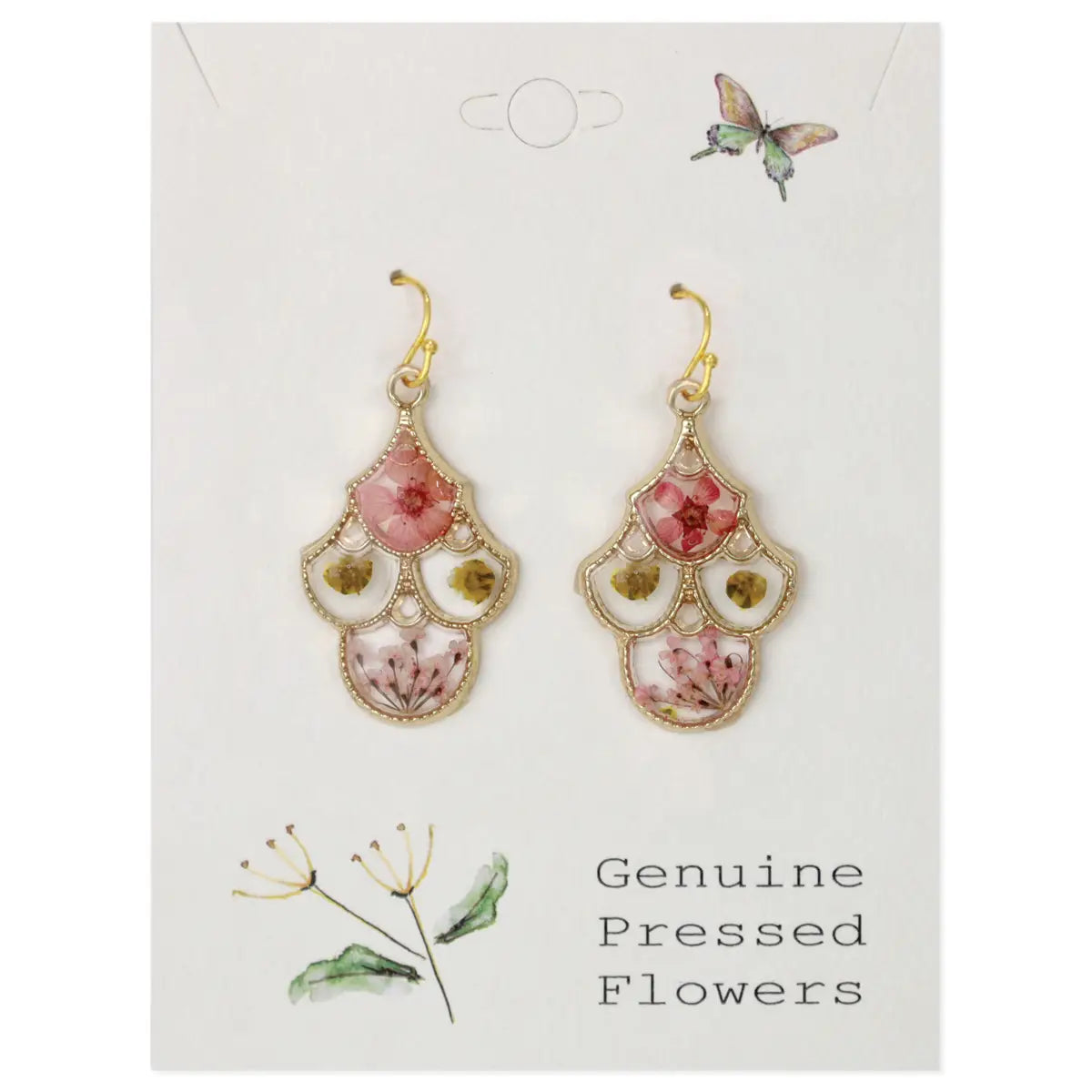 Dried Flower Gold Chandelier Earrings
