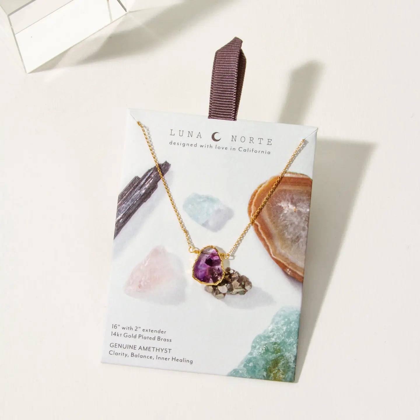 Earth, Wind and Fire Genuine Stone Necklace Gold- Amethyst